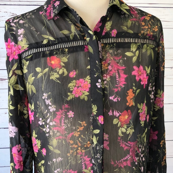Kut from the Kloth XS Sheer Black Floral Shirt L/S - Picture 5 of 7